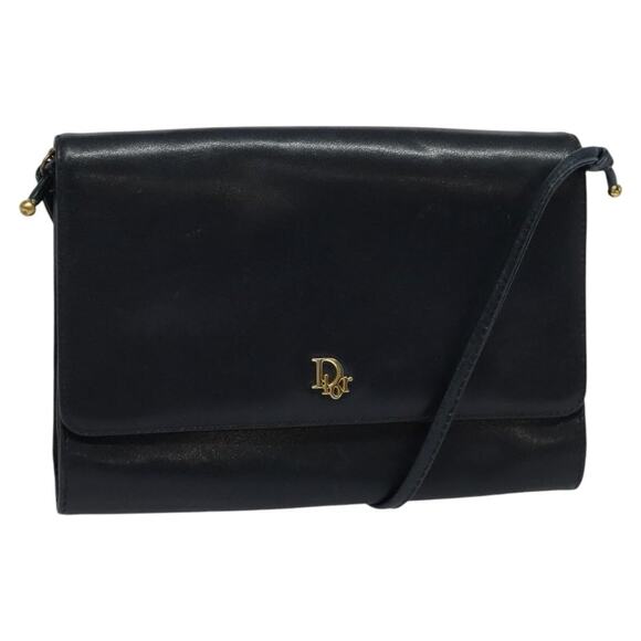 DIOR Shoulder Bag Leather Navy Gold - Picture 1 of 13
